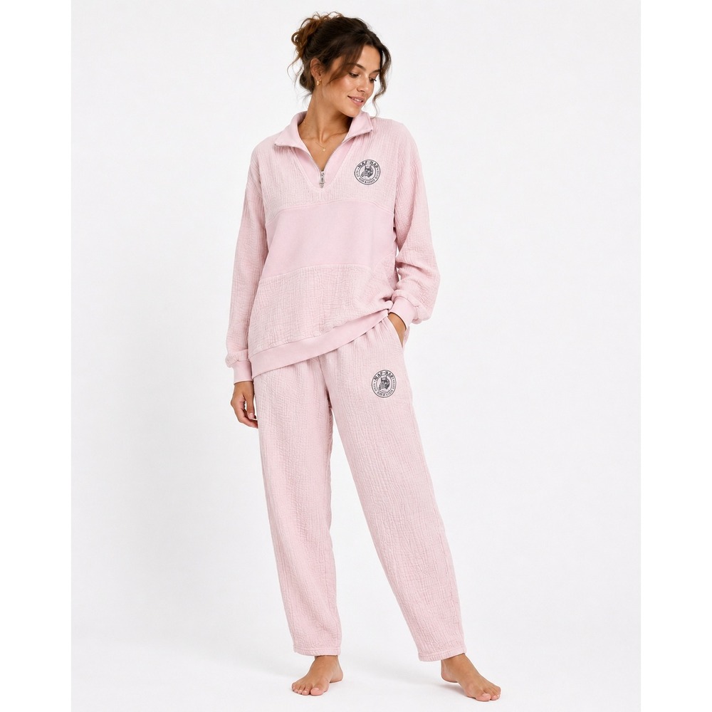 Vintage NAF NAF Womens Pink Cotton Gauze 2 Piece Tracksuit Set M/L Italy Y2K